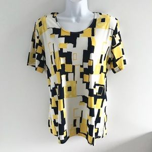 NWOT Marallis Nautical Navy Blue Yellow White Pattern Summer Blouse